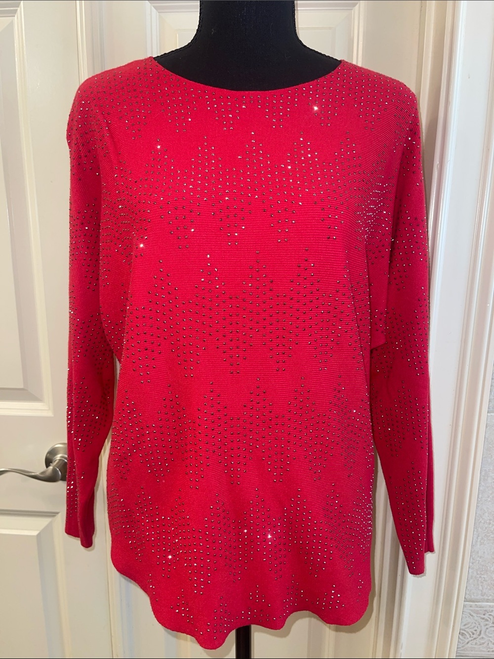 Liv Milano medium Embellished Red Rhinestone Sweater Top